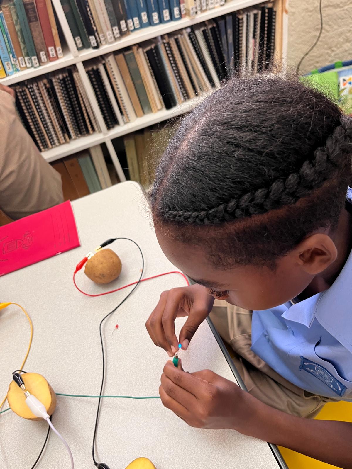 Students working on the potato lamp